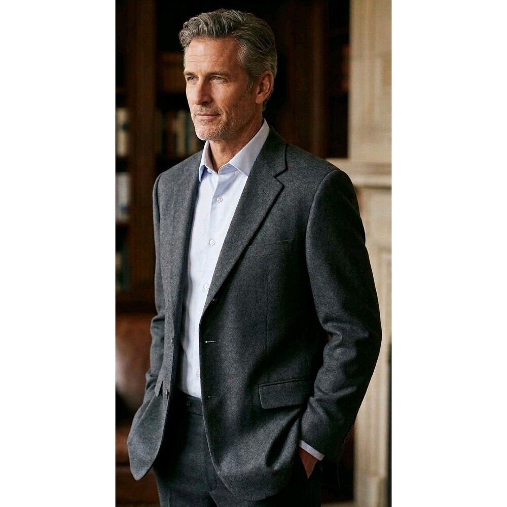 Tallia Sartoria Cashmere Blazer Mens 52L Charcoal Gray Three Button Sport Coat